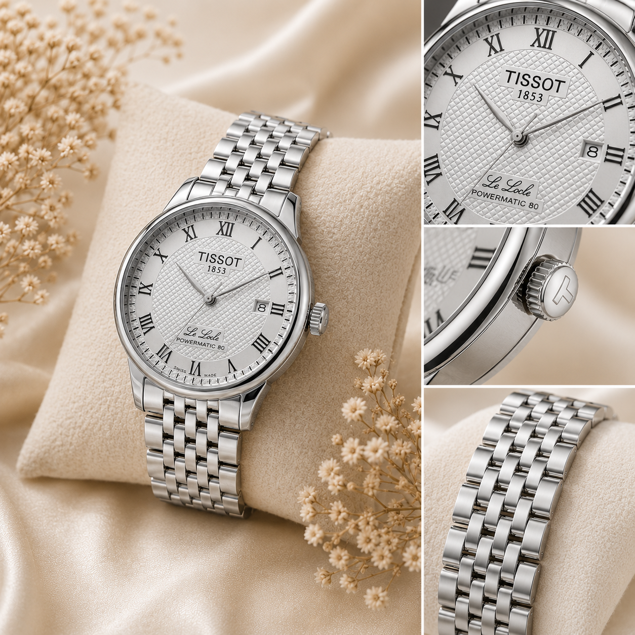 ساعت مچی مردانه Tissot Le Locle صفحه سفید بند استیل نقره‌ای