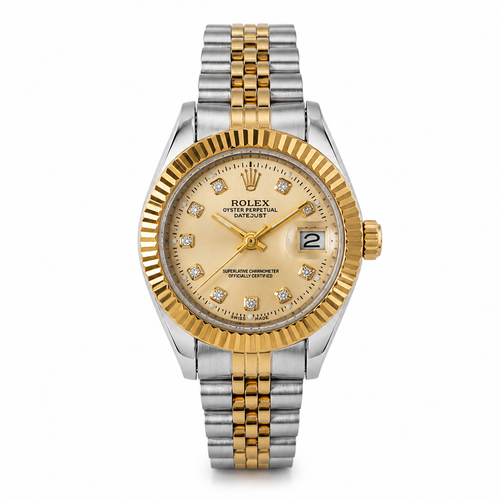 ساعت مچی زنانه مدل Datejust دو رنگ طلایی نقرهای | صفحه شامپاینی | موتور کوارتز